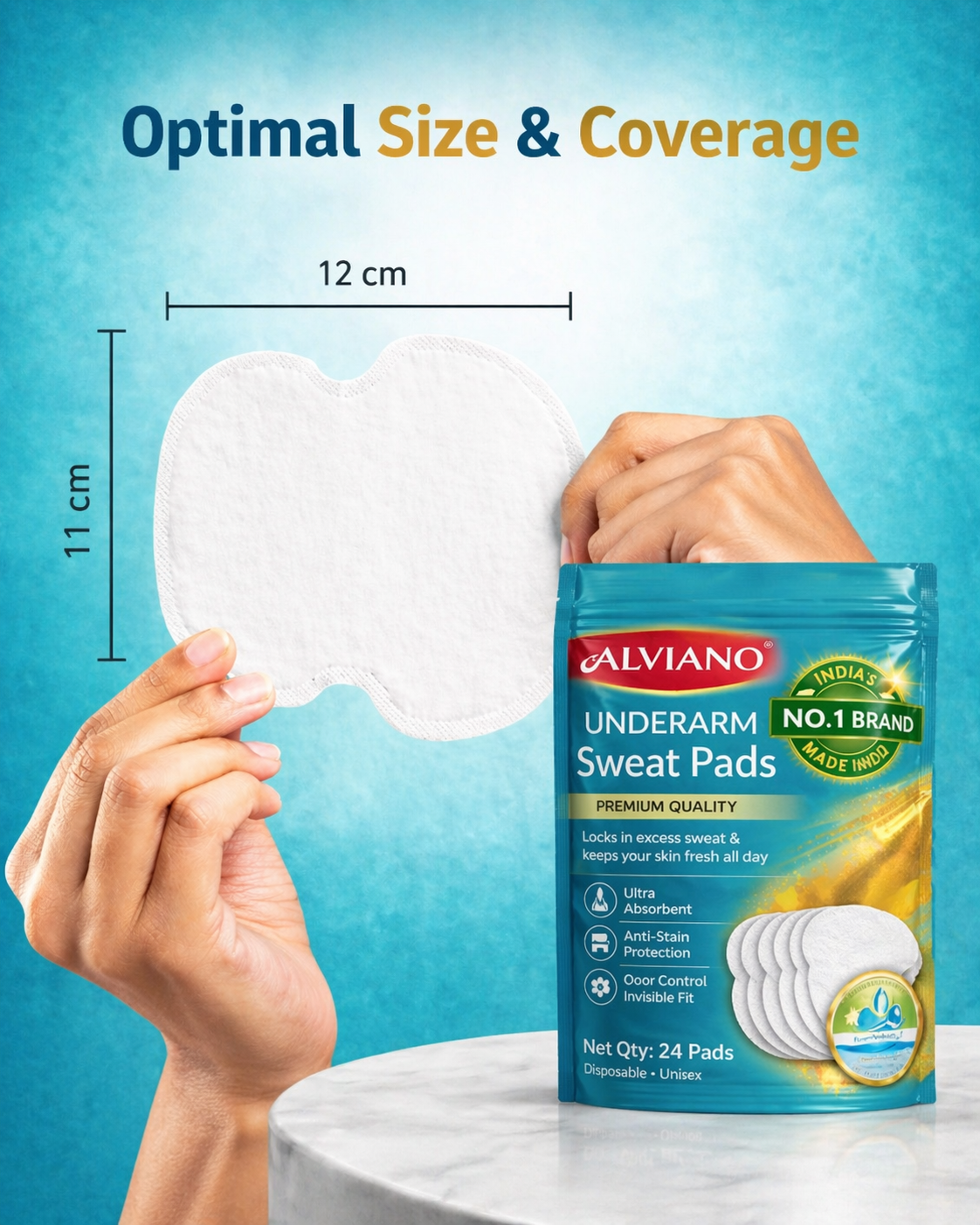 ALVIANO™ Underarm Sweat Pads (24 Pads) – Ultra Absorbent, Anti-Stain Protection, Odor Control