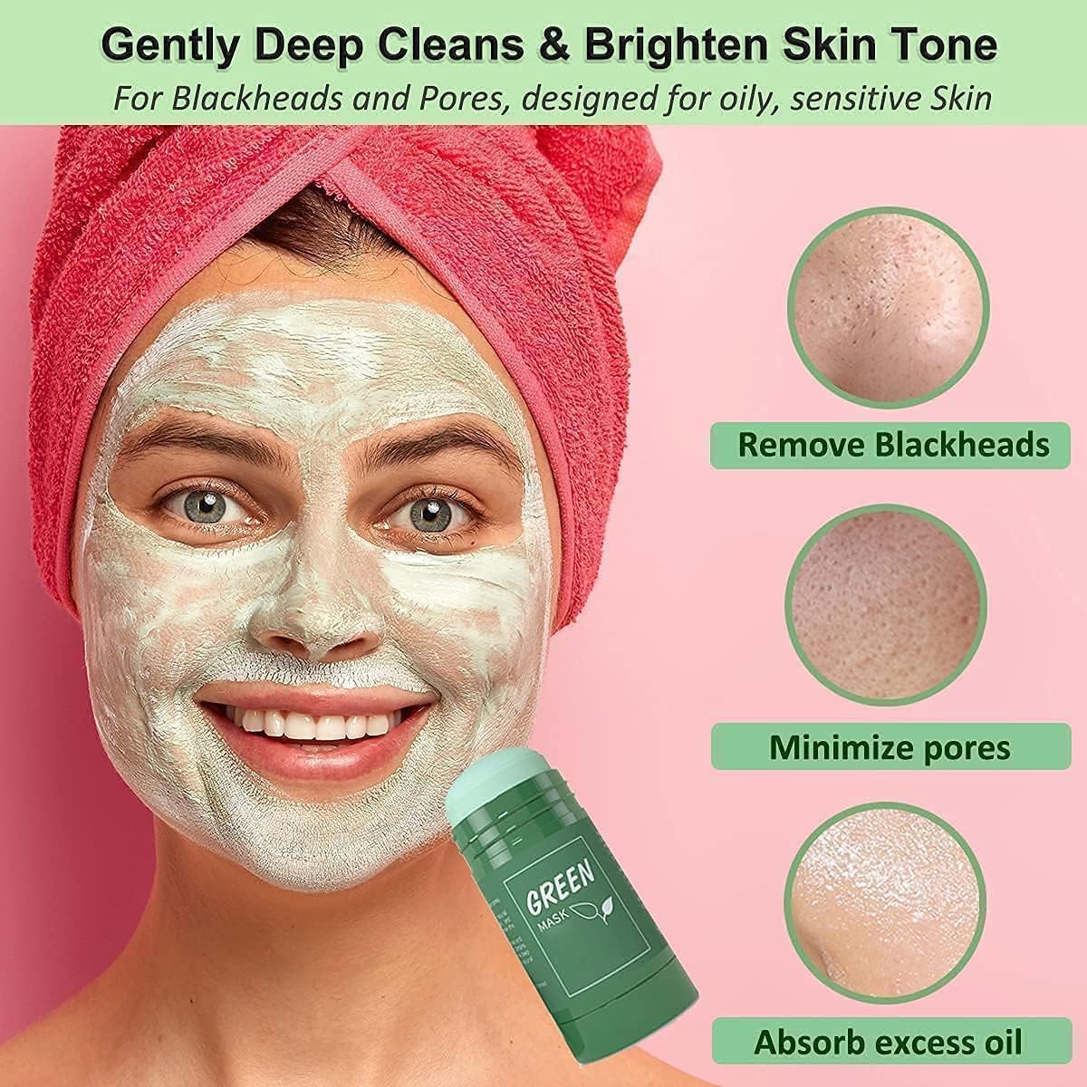 Green Tea Mud Mask Deep Cleaning Oil Control Moisturizing Hydrating Skin Rotating Cream Mask Stick Mud Clay Mask (40 g)