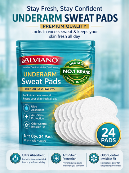 ALVIANO™ Underarm Sweat Pads (24 Pads) – Ultra Absorbent, Anti-Stain Protection, Odor Control