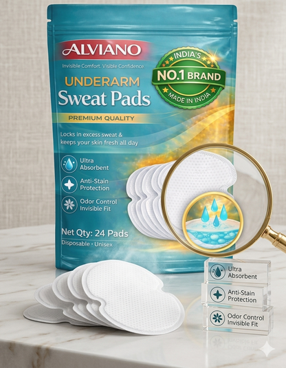 ALVIANO™ Underarm Sweat Pads (24 Pads) – Ultra Absorbent, Anti-Stain Protection, Odor Control