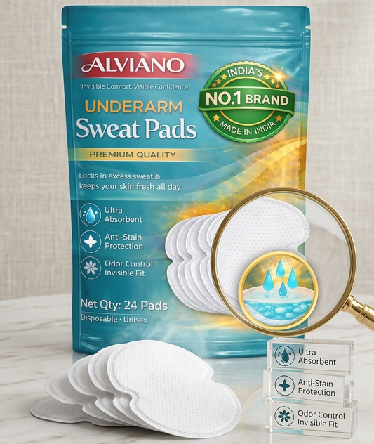 ALVIANO™ Underarm Sweat Pads (24 Pads) – Ultra Absorbent, Anti-Stain Protection, Odor Control