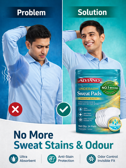 ALVIANO™ Underarm Sweat Pads (24 Pads) – Ultra Absorbent, Anti-Stain Protection, Odor Control