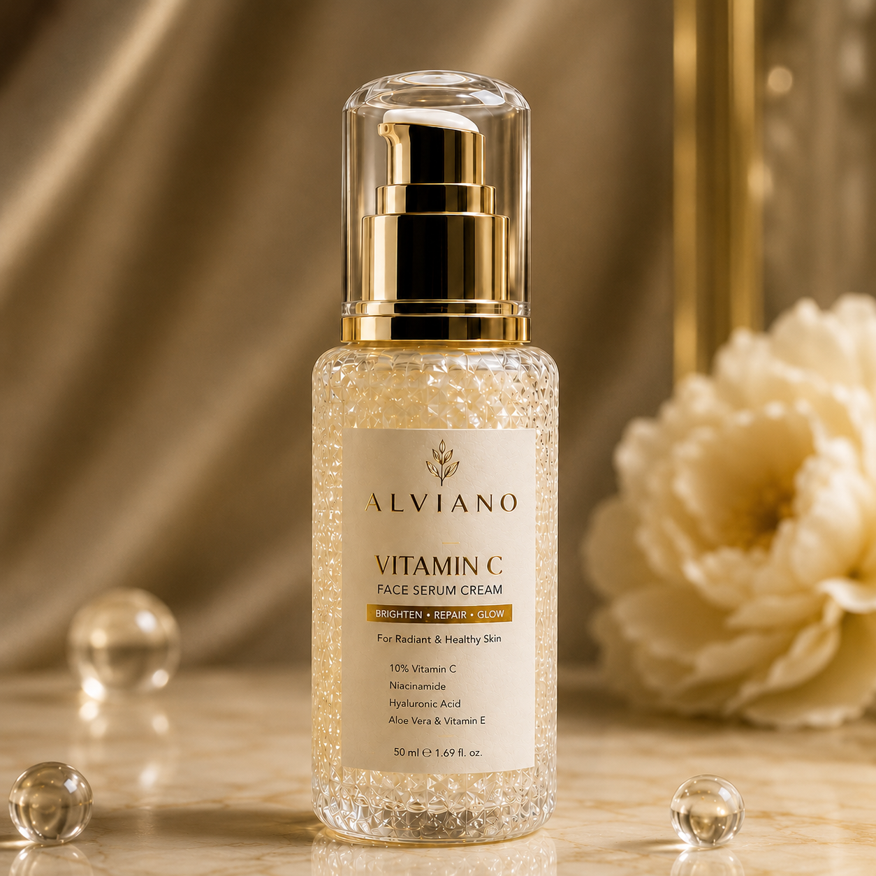 ALVIANO Vitamin C Face Serum Cream – Brightening, Hydrating & Glass Skin Glow Formula (50ml)