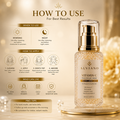 ALVIANO Vitamin C Face Serum Cream – Brightening, Hydrating & Glass Skin Glow Formula (50ml)
