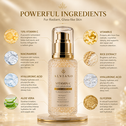 ALVIANO Vitamin C Face Serum Cream – Brightening, Hydrating & Glass Skin Glow Formula (50ml)