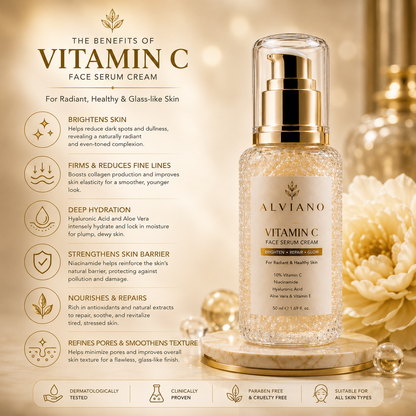 ALVIANO Vitamin C Face Serum Cream – Brightening, Hydrating & Glass Skin Glow Formula (50ml)